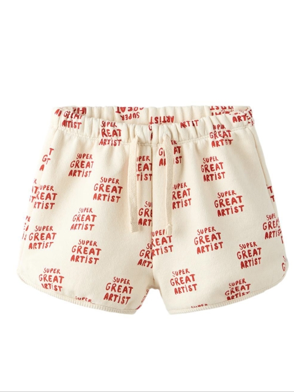 Zara Cream Shorts with Red Graphic 'Super Great Artist' Print